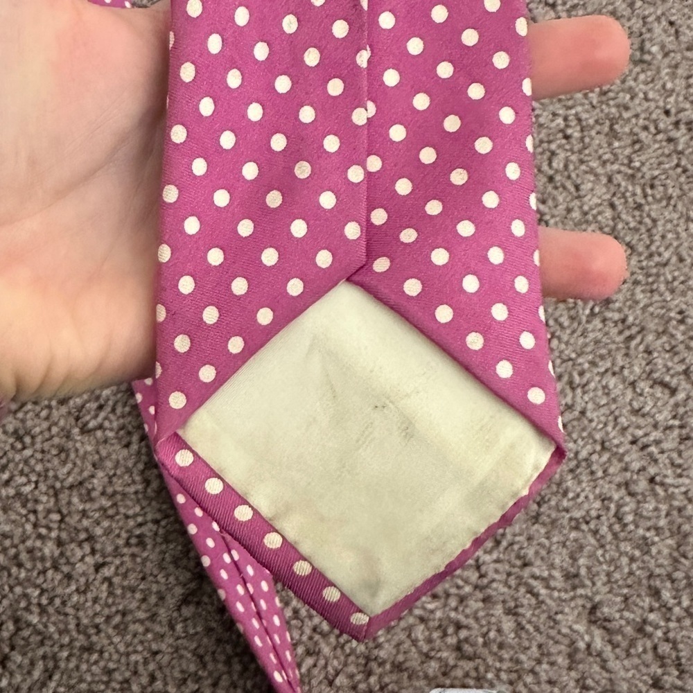 Pink Tie with Polka Dots 100% Imported Silk - Picture 7 of 8